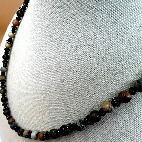 Handcrafted Beaded Necklace With Earth Tone Gemstones & Metal Spacers.   B88 - Picture 6 of 9
